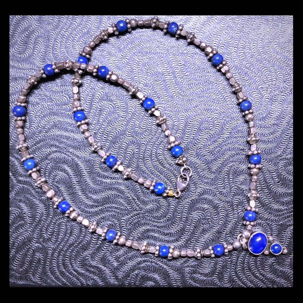 Lapis and Silver Beaded Necklace - Picture 2 of 7